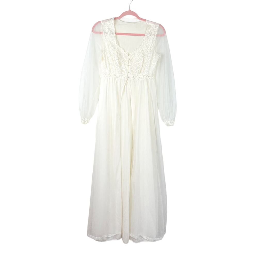 Behind Every Olga Vintage Sleep Gown Lingerie Nightgown White Sheer Lace Bodice